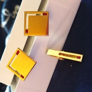 MCM Mid Century Art Deco Anson Cufflinks & Tie Bar Set